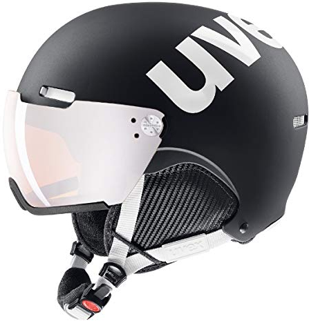 uvex hlmt 500 Visor - robuster Skihelm für Damen und Herren - individuelle Größenanpassung - mit Visier - Black-White matt - 52-55 cm