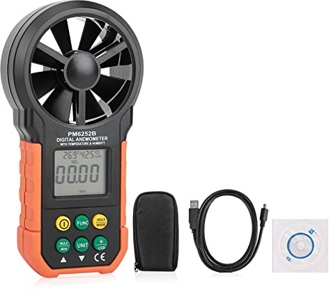 PM6252B Digitales Anemometer, tragbares hochpräzises Handmessgerät für Luftgeschwindigkeitsmessung für Wetterdatenerfassung und Windsurf-Drachenfliegen