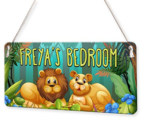 Beenanas Jungle Lion Forrest Personalised Childs Bedroom Door Sign Name Plaque
