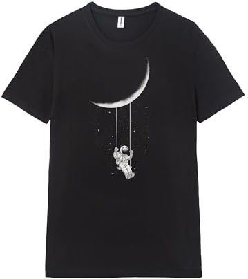 Pampling Camiseta de Manga Corta, 100% Algodón, Ropa Unisex para Hombre y Mujer, Serigrafiada con Cuello Redondo y Corte Recto, Color Negro (Moon Swing)