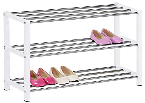 IDIMEX Schuhregal Dublin mit 3 Ablagen in weiß. Robuste Schuhablage mit Metallrahmen, edel verchromt. Ideal für Flur und Diele.