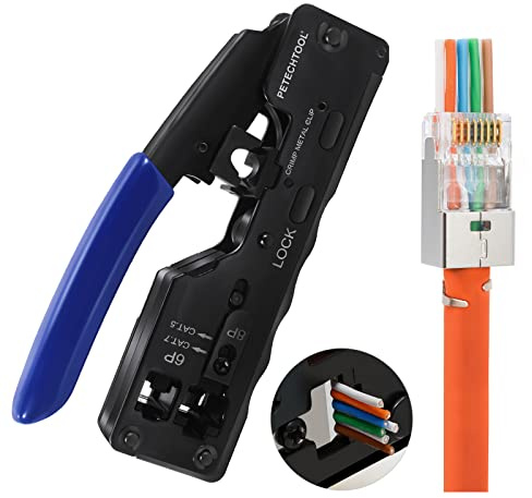 RJ45 Crimpzange Netzwerk Crimpwerkzeug für RJ45 Stecker Cat7 Cat6A Cat5 Cat5e Cat6 Netzwerkstecker und 6P Telefonestecker RJ11