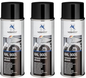 Normfest Lackspray RAL 9005 Schwarz Glänzend – Schnelltrocknender Nitro-Kombinationslack mit hoher Deckkraft, kratz- und witterungsbeständig, für Metall, Kunststoff & Holz geeignet – 3x 400ml