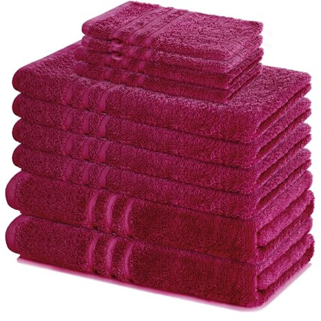 Lavea® 10-teiliges Handtuch Set Elena, Bordeaux | 100% Baumwolle - 4x Handtuch, 2x Duschtuch, 2x Gästetuch, 2x Waschhandschuh, Frottee Handtücher Set weich, Bad & Gäste