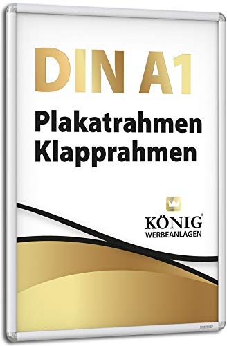 Dreifke Plakatrahmen DIN A1 | abgerundete Ecken | 25mm Alu Profil, silber | inkl. entspiegelter Schutzscheibe | Bilderrahmen Klapprahmen Wechselrahmen Posterrahmen Rahmen