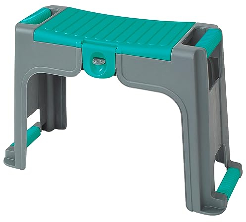 Greenmill GR6994 3 in 1 Gartenhocker mit abschließbarem Kleinteilefach Knieschützer Arbeitshocker Kniebank Sitz Werkzeugkasten Kunststoff