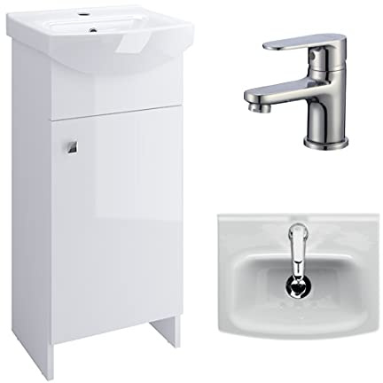 VBChome Meuble de salle de bain blanc 40 cm Robinetterie lavabo avec meuble sous lavabo Meuble sous-lavabo Meuble de salle de bain 2 portes brillant