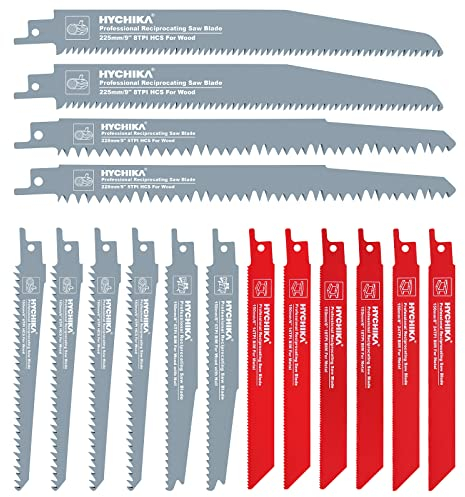 Hojas de Sierra Sable 16 pcs, HYCHIKA Hoja de Sierra de Sable Para Cortar Metal, Madera, Plástico, Con Caja de