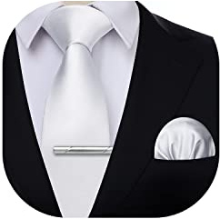 HISDERN Herren Krawatte Klassische Einfarbig Krawatte und Einstecktuch Krawattenklammer Set Krawatten für Feierliche Hochzeit Party