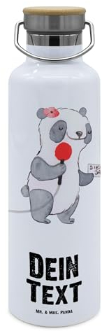 Mr. & Mrs. Panda Personalisierte Trinkflasche Reporterin Herz - Geschenke, Selbst Gestalten, Edelstahl Mit Gravur, Wasserflasche Namen, Geschenk