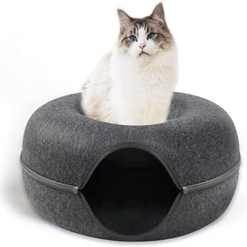 katzenbett,Höhlen&häuser,Abnehmbares Tunnelspielzeug Kann für Katzenbetten oder Katzenspielzeug verwendet Werden,katzennest Filz rundes Design, Donut katzenbett Harter atmungsaktiver Filz (M)