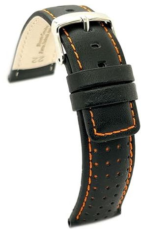 diloy Cinturino orologio pelle traforata Rally Racing perforato 367 | Cinturino in pelle bovina stile pilota uomo. Spessore 4-5 mm cuciture colorate con sgancio rapido o utensili