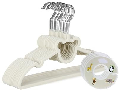 Lot de 30 cintres en Velours Haute qualité pour bébé et 4 séparateurs de Taille - Cintres pour Enfant antidérapants - Crochet pivotant à 360° - Peu encombrant pour Vestes, Robes, Pantalons, t-Shirts