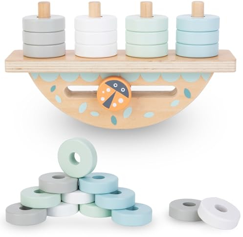 mamabrum, Abakus – Puzzle aus Holz, 12 Scheiben aus Holz, Lernen von Farben, Formen und Zählen, für Kinder ab 18 Monaten Montessori Spielzeug ab 1 Jahr Motorikwürfel