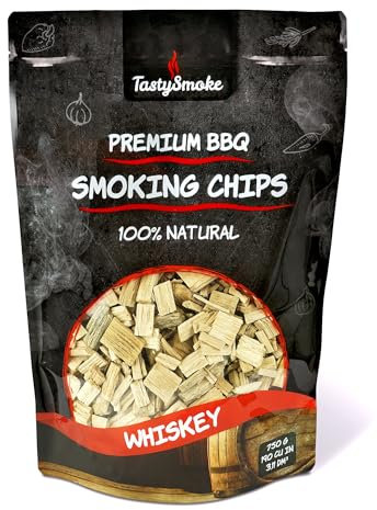 TastySmoke® High Quality Whiskey Smoking Chips - 100% Oak Wood for Intense Whiskey Smoke Flavour, Ideal for BBQ, Smoker, Grill - 750g Smoking Wood for Meat, Fish, Vegetables
