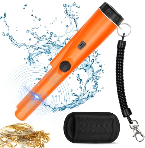 Vegena Tragbar Metalldetektor, 360° Scan Metallsuchgerät, IP66 Wasserdicht Staubgeschützt, Metalldetektor Suchen (9V Batterie, Orange)