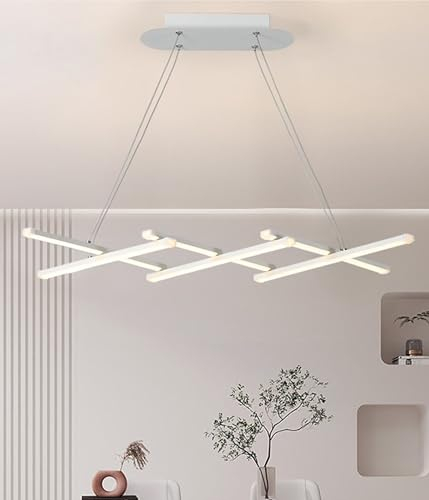 DDYY dimmbare LED Pendelleuchte Esstisch weiß Moderne Hängeleuchte mit Fernbedienung Pendellampe höhenverstellbar Kronleuchter Lampe für Küche Esszimmer Leuchte Hängender (weiß, L80CM)