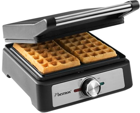 Bestron Gaffles belgas, gofrera de Bruselas para dos gofres gruesos, con revestimiento antiadherente y mango Cool Touch, Black Label Collection, Color: negro mate