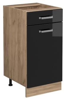 Vicco Küchenunterschrank R-Line, Schwarz Hochglanz, 40 cm | 1 Schublade · Ohne Arbeitsplatte · Höhenverstellbare Füße · ✓ Leichter Zugriff · ✓ Frei kombinierbar
