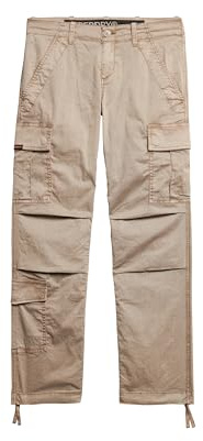 Superdry Damen Gerade Cargohose mit niedriger Leibhöhe Dunkelbeige Strukturiert 42