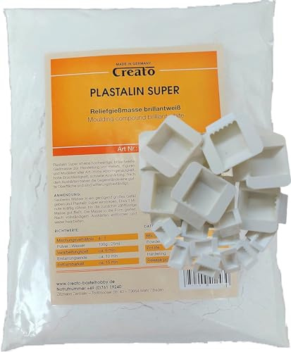Creato Z1241 - Plastalin 5 kg, 4:1, porzellanähnliche Reliefgiessmasse, extra hart 300 N/mm², abformgenau, brilliantweiss, Figurengiessmasse. Gießpulver. + Gratis 20 Eingießaufhänger