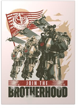 Displate Offiziell Fallout MetallPoster Magnetische Befestigung Inklusive Lizenziert Bilder Hochwertiges Poster Join the Brotherhood! Poster 45 cm x 32 cm