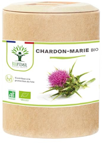 Chardon Marie Bio - Bioptimal - Complément Alimentaire - Dépuratif Naturel Détox Foie Digestion - 100% Pur - Silymarine Silybine - 300 mg/Gélule - Fabriqué en France - Certifié Ecocert - 200 gélules