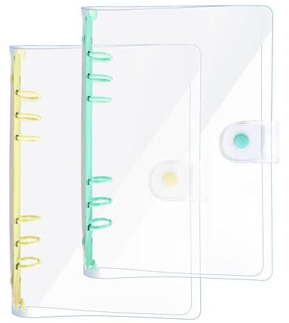 DY.2ten 2 Stück A6 Transparent Ringbuch Ordner, Weich Notizbuch Planer Ordner PVC Einband, Binder 6 Ringe Ringmappe Ringordner Nachfüllbares（Gelb/Grün A6 Bindemittel）