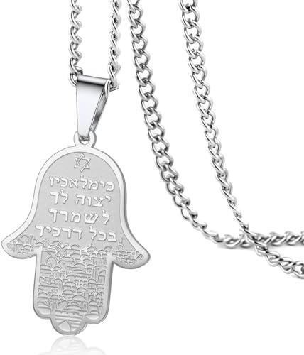 VASSAGO Hamsa Hand of Fatima Necklace Jewish Star of David Necklace for Women Men Stainless Steel Hebrew Amulet Symbol Jewelry Gift