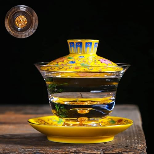 kaixiaochai Taza de té Taza de té Chino sopera infusor de té Taza de té Set de Regalo Tazas de té de Vidrio Taza de Porcelana Tazas de té Florales infusor de té sopera (tazón de Vidrio. - Amarillo)