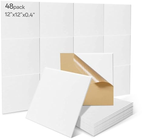 48Pcs Soundproofing Panels 30x30x1cm Square Acoustic Panels Self Adhesive Sound Proofing Foam Panels Hight Quality Acoustic Wall Panels For Studio KTV Home Soundproof Treatment,White