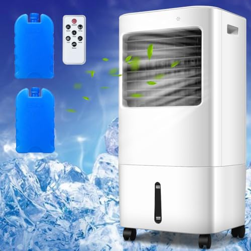 GYMAX Condizionatore a Evaporazione, 20L Serbatoio, Telecomando, 7,5H Timer, 3 Modalità e 4 Velocità, Raffreddatore d'Aria senza Tubo, Climatizzatore Evaporativo, Ventilatore, 37 x 32 x 74 cm