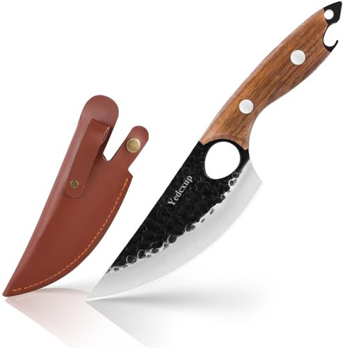 Yedcxup Küchenmesser 15cm Scharf, Kochmesser Edelstahl Messer Original für Küche, Outdoor Campingmesser Fleichmesser mit utschfester Griff und Lederscheide, für Fleisch, Gemüse und Obst schneiden