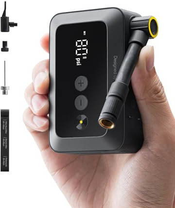 HOTO Mini Bike Tire Pump, 25s Fast Inflate Bicycle Pump with Guage, 150PSI Portable Electric Bike Air Pump with Presta and Schrader Valve for Road Bike, Motorcycle, MTB, Car, Sports Ball