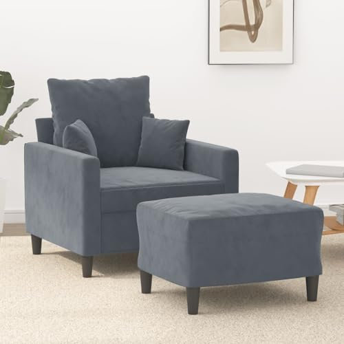 Willood Sessel mit Hocker Dunkelgrau 60 cm Samt,Sofa geeignet für Wohnzimmer, Sofa Set, mit Armlehnen und Kissen