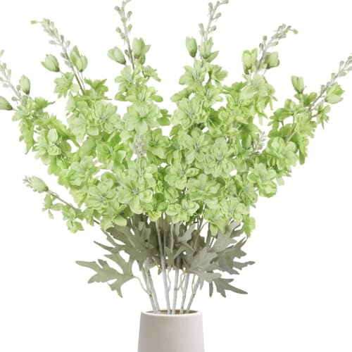 OUKEYI - Juego de 6 Flores Artificiales de Seda Delphinium de 85,1 cm, Flores Artificiales de Tallo Largo para jarrón Grande, casa, decoración de Fiesta de Bodas (Verde Claro)