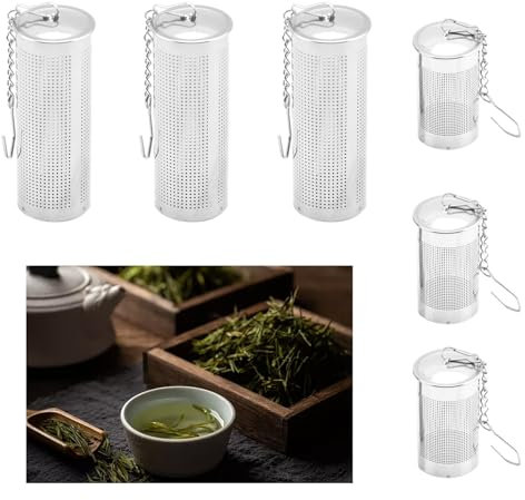 IUSOT 6 Stück Teefilter Mit Deckel & Kettenhaken, Teesieb Edelstahl Für Losen Tee, Feinmaschiger Teesieb Für Tassen/Teekannen, Wiederverwendbarer Teeinfuser
