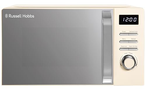 Russell Hobbs Digital Microwave 20L 800W in Cream with 5 Power Levels, Pull Handle Door & Button Control, Clock & Timer, Automatic Defrost, Easy Clean, 8 Auto Cook Menus RHMD818C