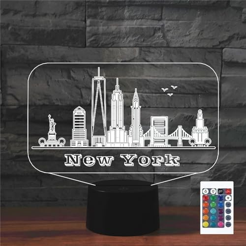 FLRXHK New York Lampada da tavolo Touch con telecomando, 16 colori ottici USB LED, luce notturna per bambini, decorazione della stanza regalo