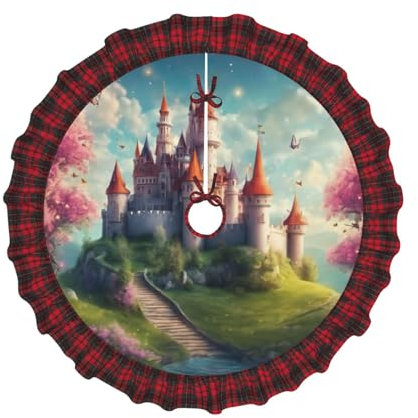 Magisches Märchenschloss mit weihnachtlichem Weihnachtsbaumrock, einzigartiger Weihnachtsbaumrock, Weihnachtsdekoration