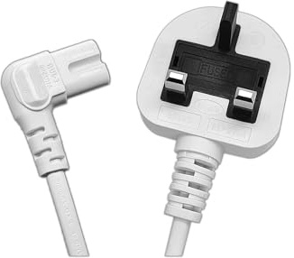 RIGHT ANGLE FIGURE-8 2 Meter MAINS CABLE White/POWER UK LEAD PLUG CORD FIG IEC C7