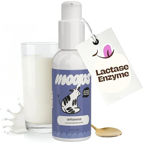 Moops Liquid Lactase Enzyme Syrup 2oz – Pure and Unflavored Flavor – 10,000 FCC Units for Fast Acting Dairy Relief – Customizable Dosing for Lactose Intolerance – Portable Twist-to-Lock Pump