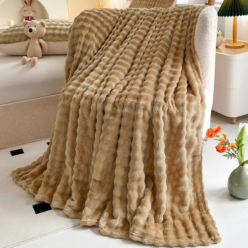 WONGS BEDDING Couverture douillette moelleuse et chaude - Couverture en laine et polaire - Couverture de canapé, couvre-lit - Douce et chaude - Pour décoration de chambre - Marron - 200 x 220 cm
