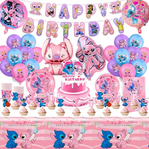 Sidesea Partygeschirr Geburtstagsdeko, 99 Stück Birthday Decorations Party Deko Geburtstag Cake Topper Deko Teller Pappteller Kindergeburtstag Luftballons Tischdecke Geburtstag für 10 Personen