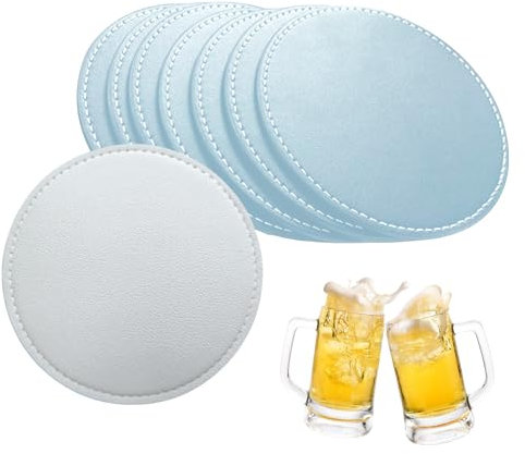 10 Pezzi Sottobicchieri,Sottobicchiere in Pelle Sottobicchieri Rotondi Sottobicchieri per Bevande Antiscivolo Sottobicchieri Sottobicchieri Birra(azzurro&argento)