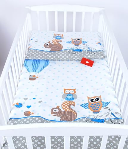 Babylux Bettwäsche Bezug 2 TLG. 100 x 135 cm / 90 x 120 cm Kinderbettwäsche Kind Bettset Baby Babybettwäsche (53. Eule Blau, 100 x 135 cm)