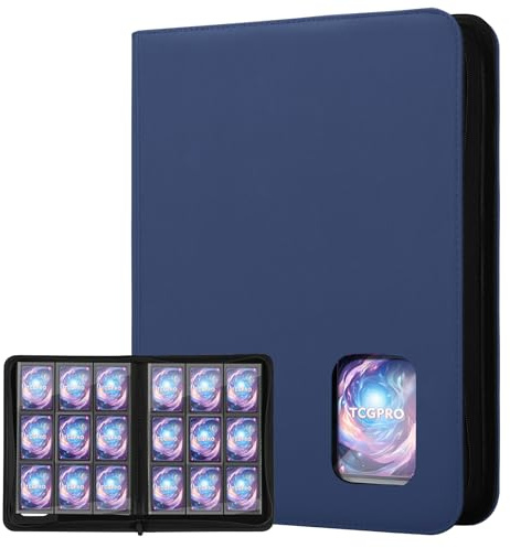 TCGPRO Sammelkarten Album mit Sichtfenster, 540 Sammelalbum Karten Kapazität, Card Binder mit 9 Seitliche Pocket und Reißverschluss, Trading Card Album für MTG, TCG, Sports Cards etc. Dunkelblau