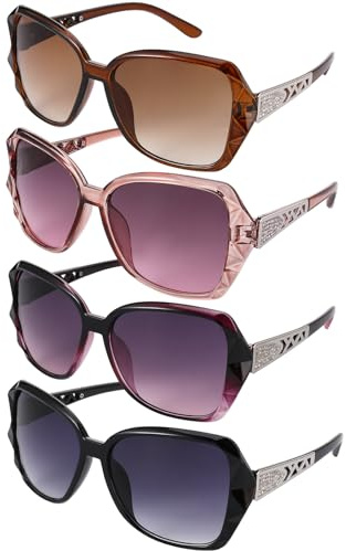Utensilsto 4 Paare Groß Frauen Sonnenbrillen, Damen Polarisiert Mode Groß Klassische Sonnenbrille, Quadratischer Funkelnder Rahmen, UV400 Schutz Vintage Sunglasses für Damen Fahren Reisen