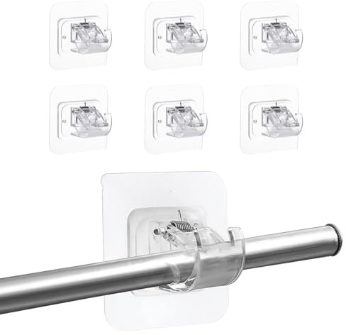 yolzhxe 10 Pezzi Ganci per Tende Senza Bucare, Ganci Adesivi, Staffa Autoadesiva per Asta Tende, Supporto per Bastone Tenda per Bagno, Cucina, Camera da Letto, Trasparente