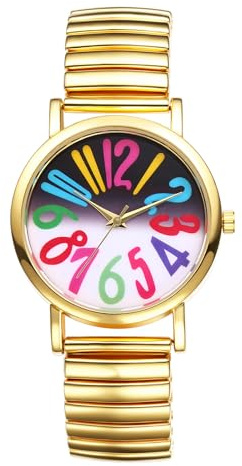 JewelryWe Damenuhr Elastische Uhr für Senioren Analog Quarz Armbanduhr Damen Stretcharmband Lässige Uhr mit Edelstahl Zugarmband & großem leicht ablesbar Zifferblatt